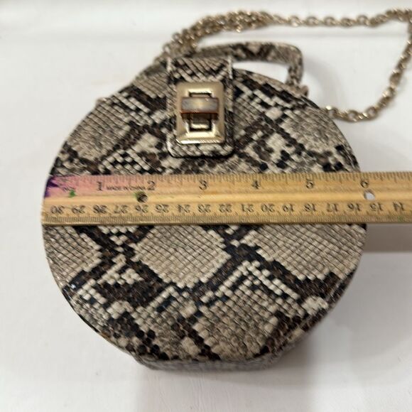 Zara Snakeskin Round Crossbody Bag Gold Chain & Handle Brown Beige Black Lined - Picture 9 of 17